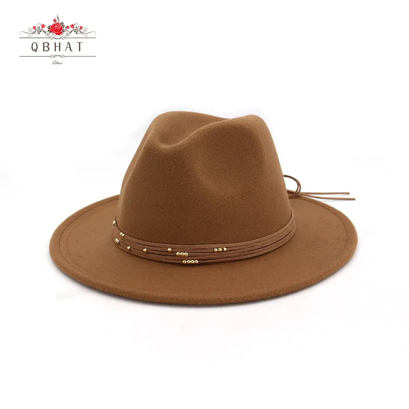 Vintage Wide Brim Jazz Fedora Hats Women Men Plain Wool Felt Black Khaki Trilby Panama Cap Classic Party Wedding Church Hats