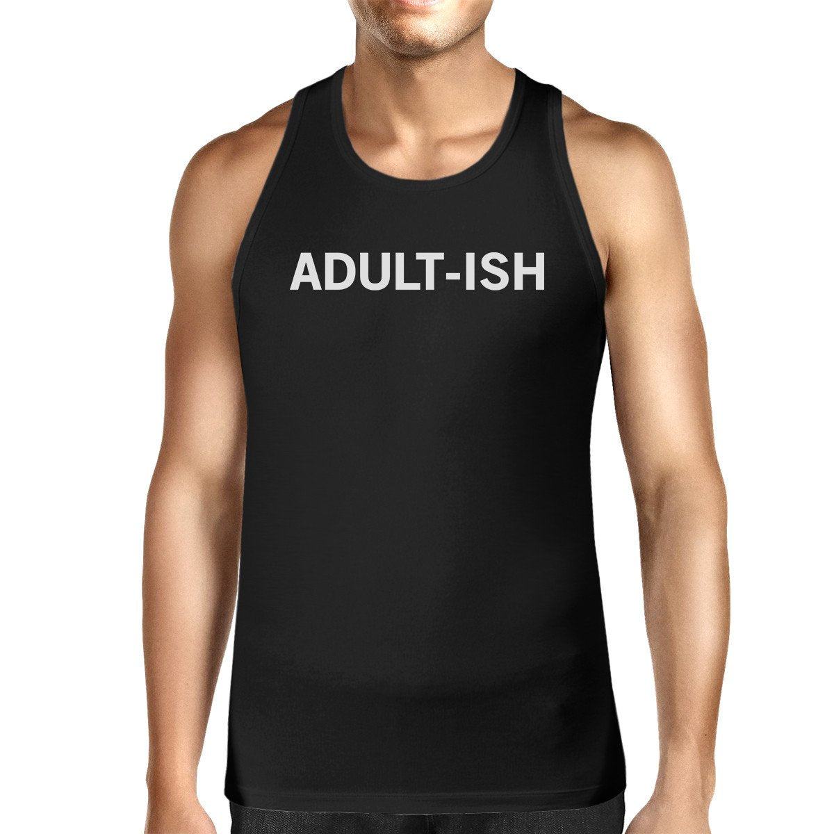 Adult-Ish Mens Sleeveless Black Tank Top College Funny Gift Idea