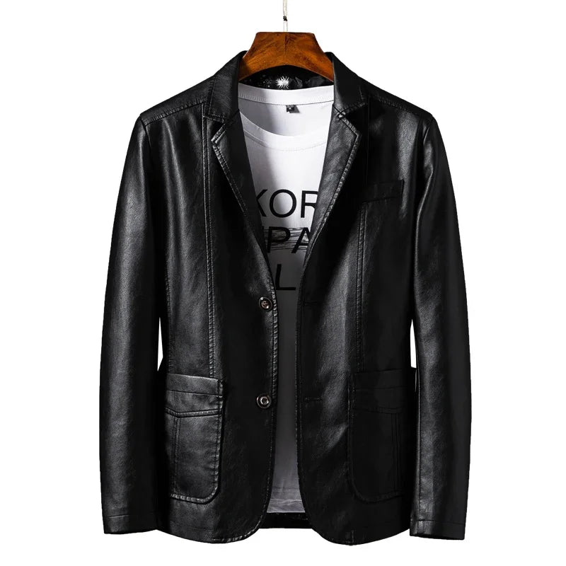 New Men Autumn Motorcycle Causal Vintage Leather Jacket Coat Men Fashion Biker Button Pocket Design PU Leather Jacket Men 6XL