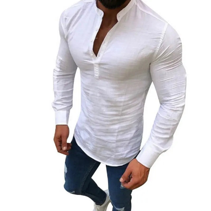 2023 Sexy New Men Long Sleeves Blouse Summer Fashion Casual Cool Clothing Slim Fit Tees Tops Male Breathable Linen Shirt
