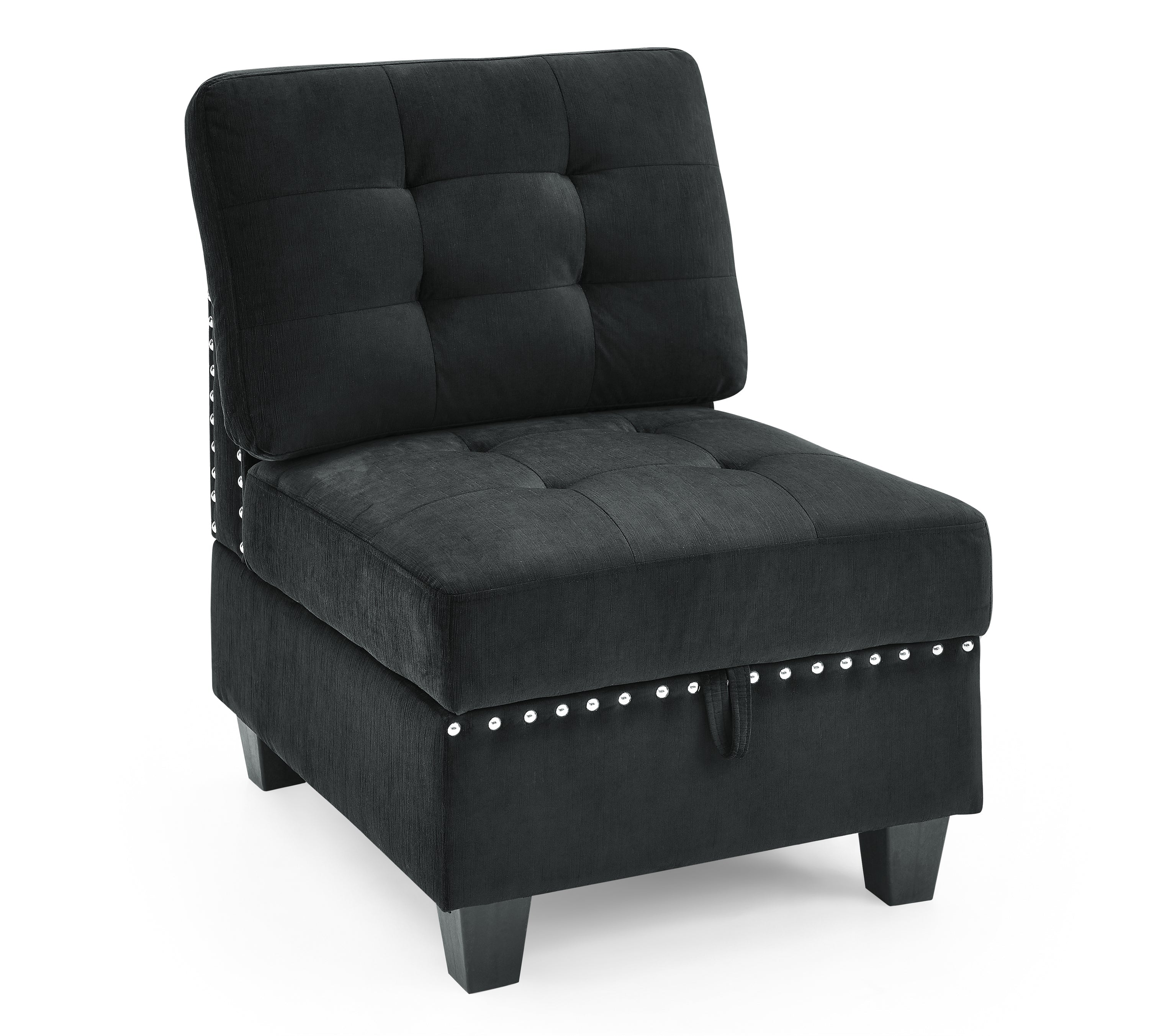 Single Chair  for Modular Sectional,Black Velvet (26.5
