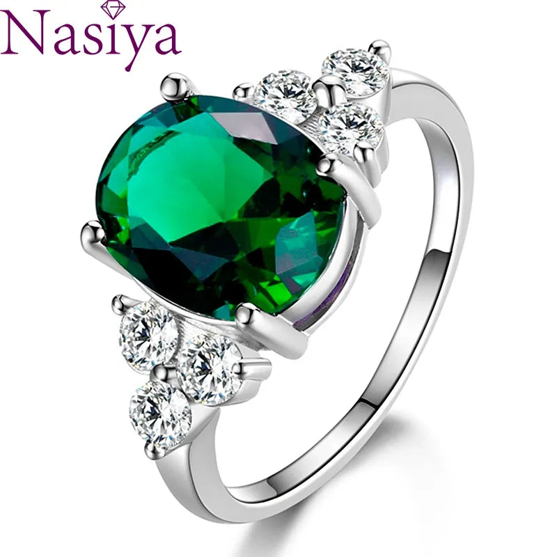 Women's Rings Silver Jewelry Ring With Oval Cut AAAAA Royal Blue Red Emerald Green Olive Zircon Ring Wedding Gifts