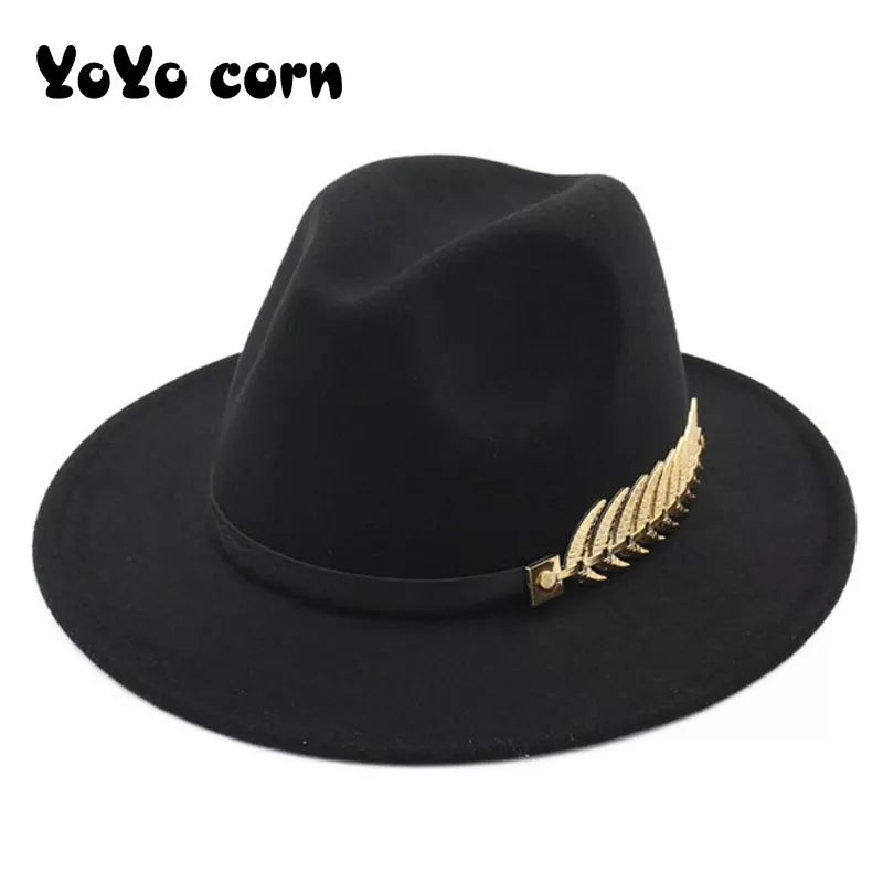 YOYOCORN  Fedoras Big Brim Hats for Women British Style Vintage Church Hats Lady Flat Brim Fedoras Autumn Winter Womens Felt Hat