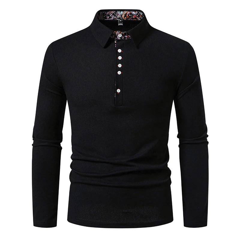 Casual Polo Shirt Men Fashion Paisley Color Block Long-Sleeve Men's New Autumn Business Polo Shirts Solid Color Hip Hop Top Tees