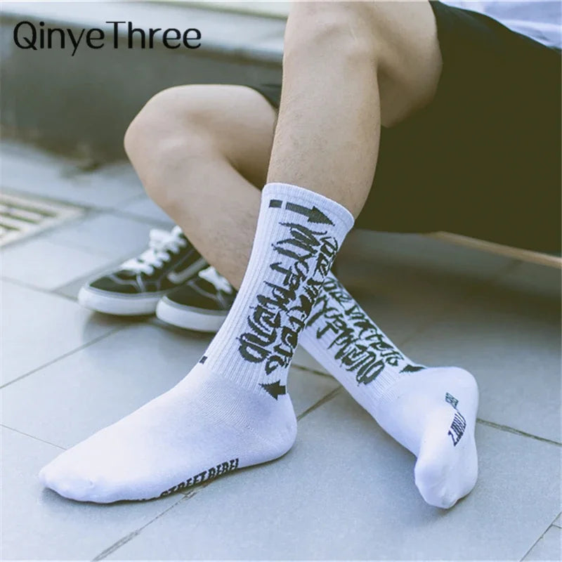 Harajuku Men's Humor Words Knitted Socks Ulzzang Hip Hop Street Skateboard Unisex Crew Lovers' Happy Sokken EU 34-43 Dropship