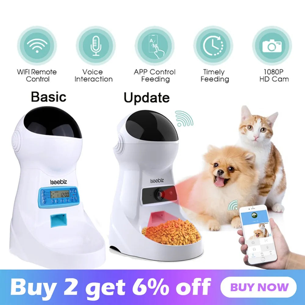 Iseebiz 3L Automatic Pet Feeder With Voice Record Pets Food Bowl
