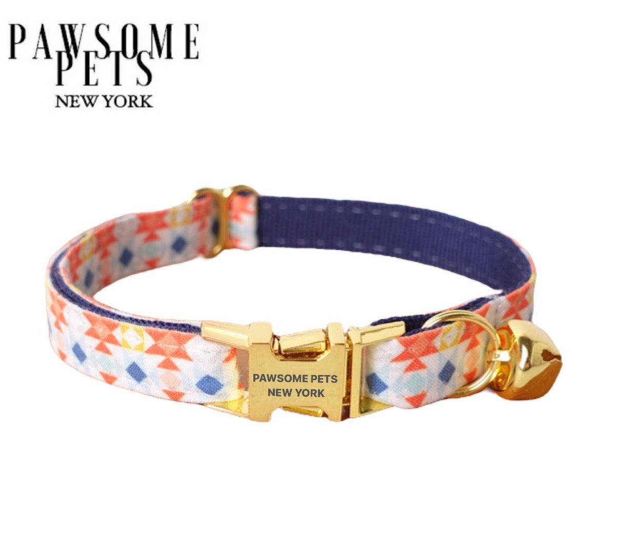 Small Size Dog & Cat Collar - Gamboge With Blue