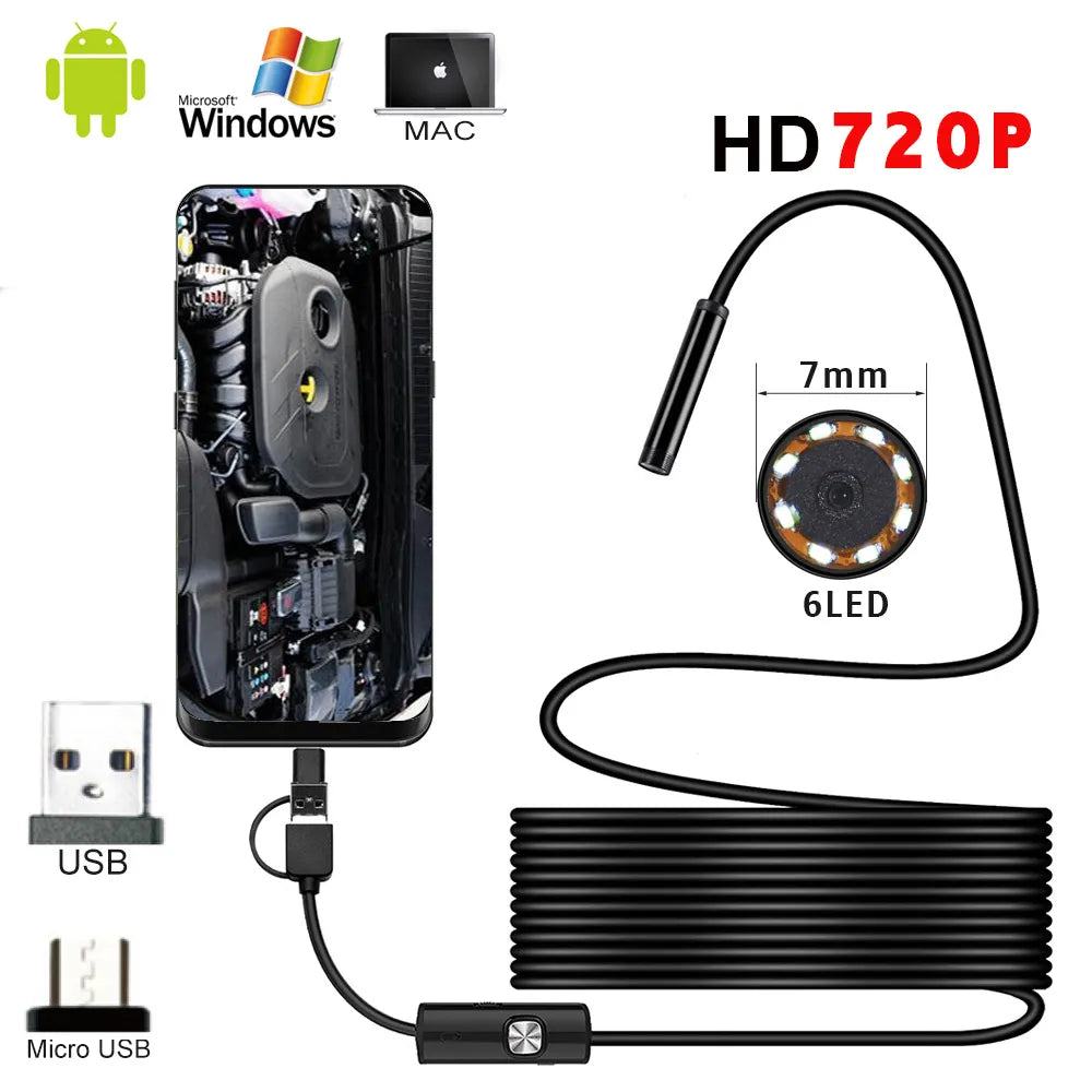 1M 1.5M 2M 3.5M 5M Mini 5.5mm Endoscope 720P 360 Camera Waterproof Portable Inspection Borescope Camera for Android Mobile Phone