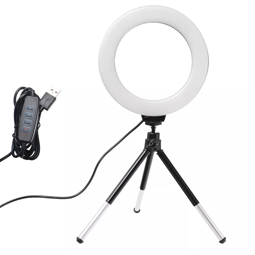 6inch Mini LED Desktop Video Ring Light Selfie Lamp With Tripod Stand USB Plug for YouTube Live Photo Photography Studio