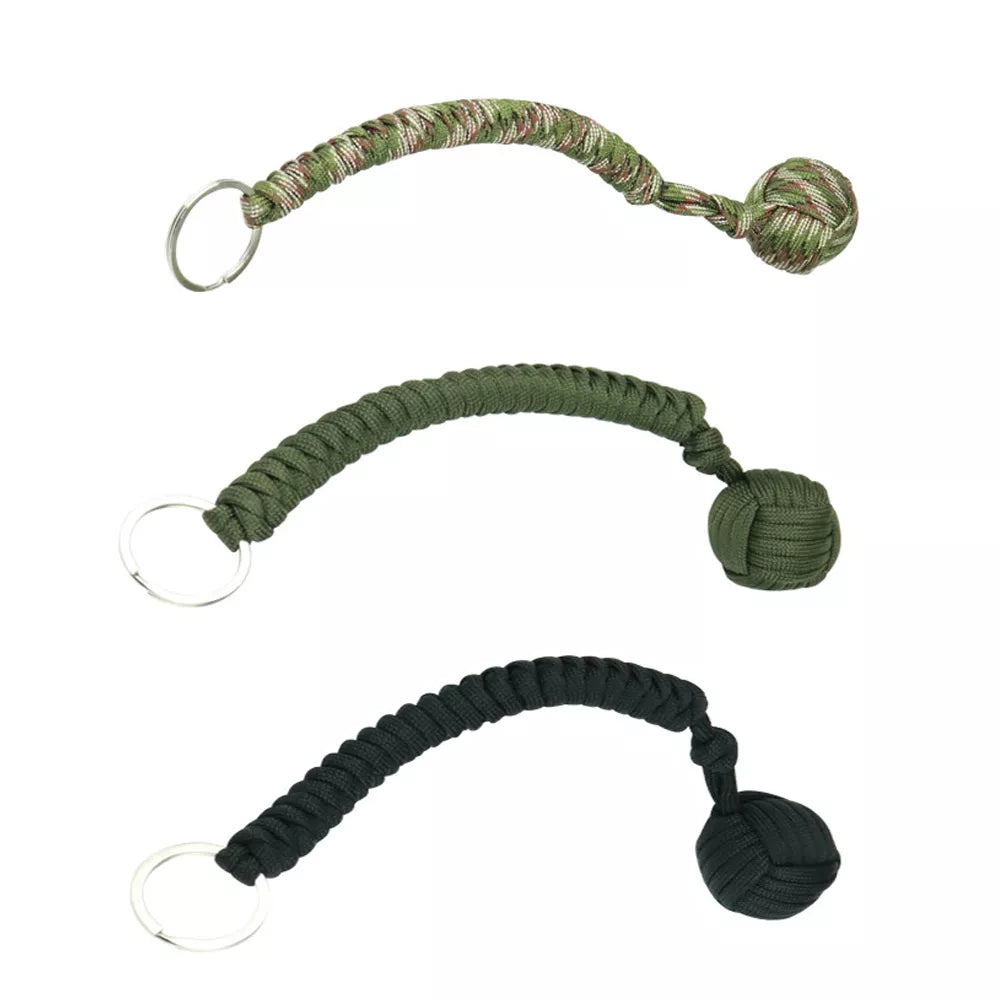 1Pc Paracord Monkey Fist With Heavy Steel Ball Inside, Can Be Used as Knife Lanyard Survival Tool Black/Army Green/Camouflage
