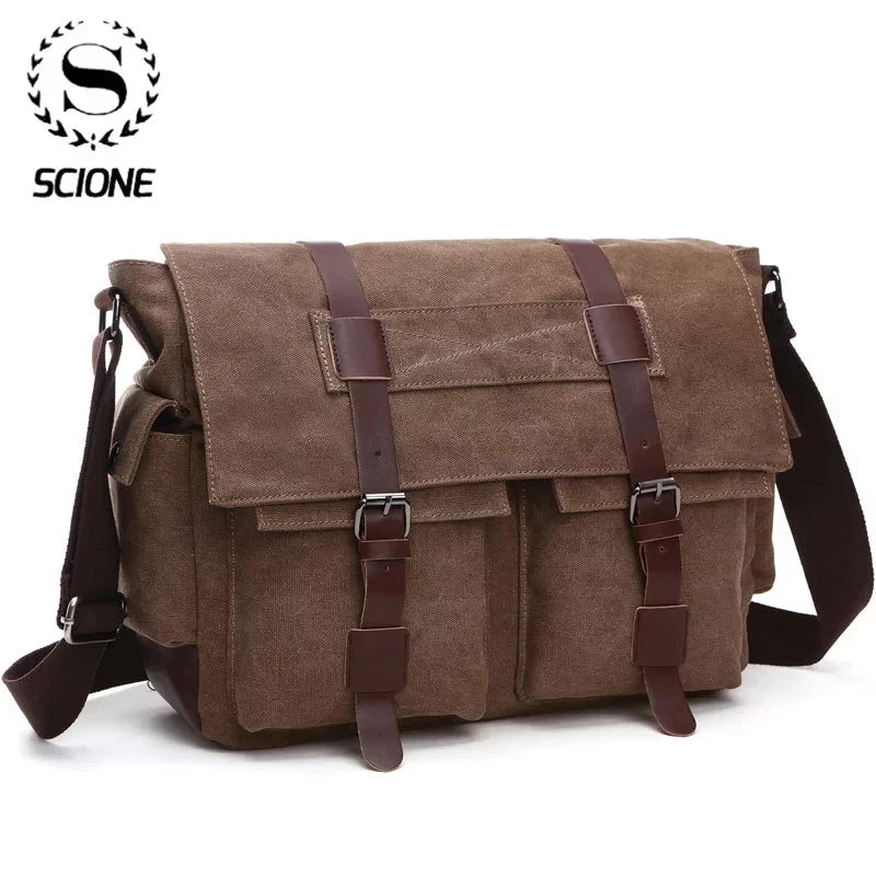 Scione Men Business Messenger Bags for Men Shoulder Bag Canvas Crossbody Pack