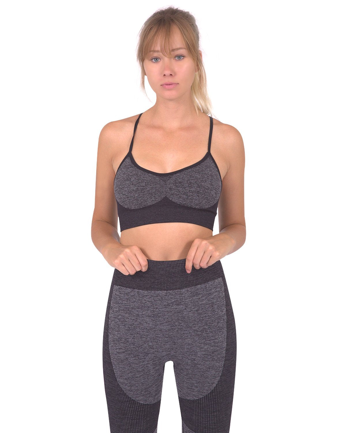 Megara Seamless Sports Bra With Striped Band - Black
