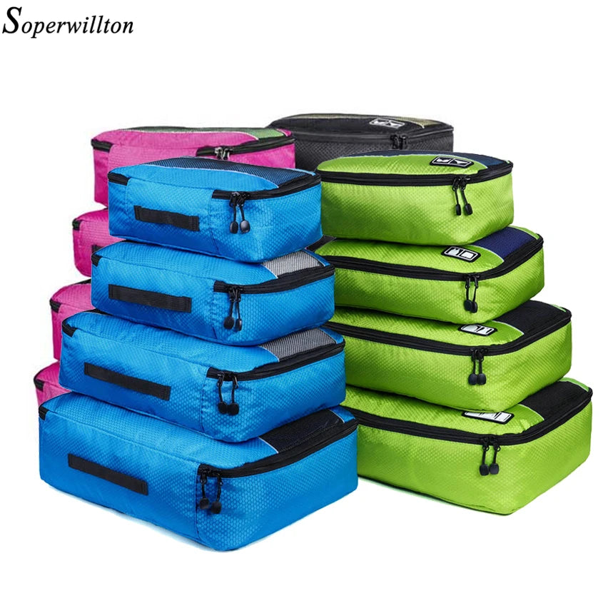 Soperwillton Men Women Travel Bag Male Female 210 D Polyester 4 5 8 Pieces Packing Cubes Travel Luggage Organizer Cube Set #501