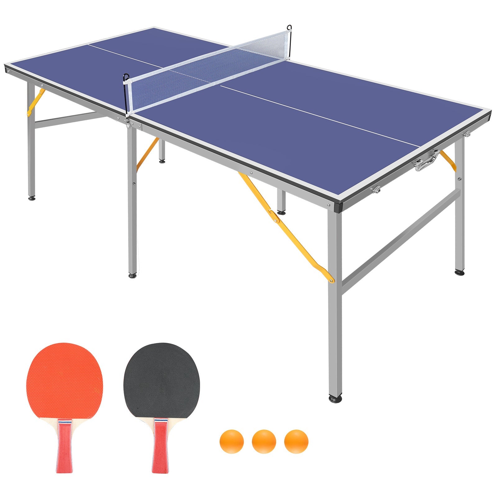 6ft Mid-Size Table Tennis Table Foldable & Portable Ping Pong Table Set for Indoor & Outdoor Games With Net, 2 Table Ten