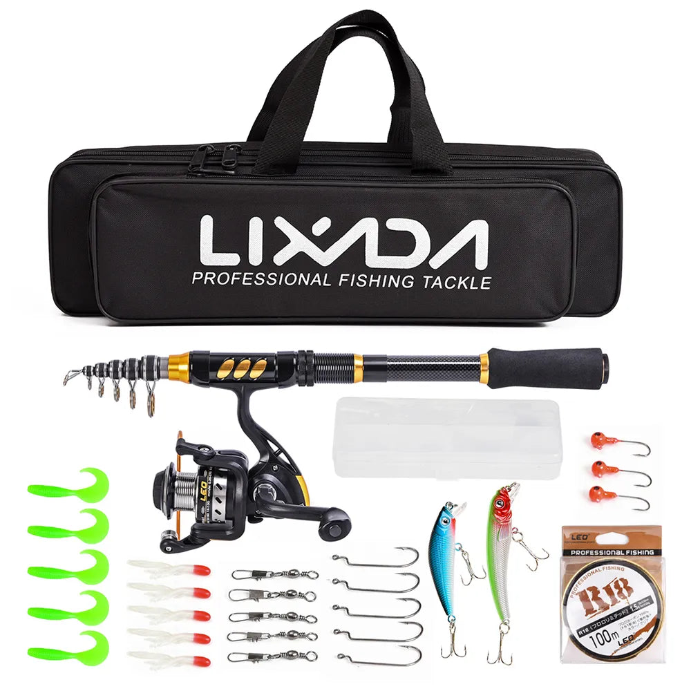 Lixada Telescopic Fishing Rod Reel  Combo Full Kit Fishing Rod Gear +Spinning Reel+ Line Lures Hooks With Bag for Vara De Pesca