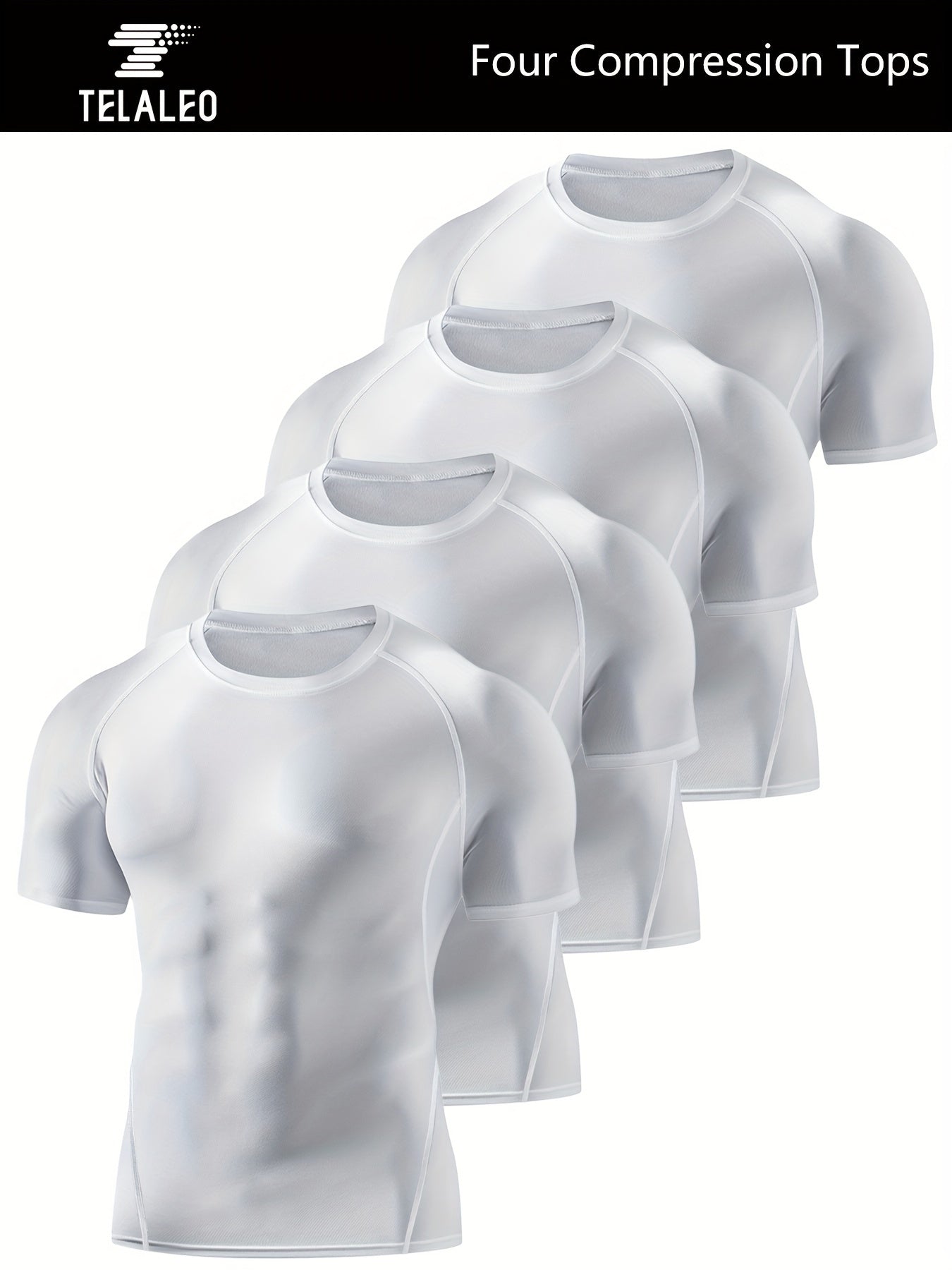 Mens 4Pack Solid Stretch Compression Workout Shirts