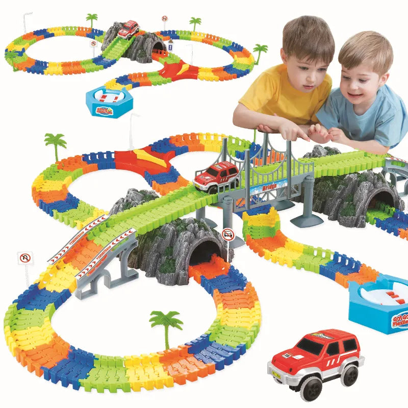 Assemble DIY Railway Road Flexible Track Toys Railroad Flex Race Tracks Set 96/144/192/240pcs Rail Cars Toys Gift for Children