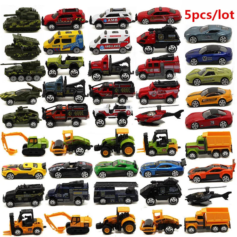 5cs/Lot 1:64 Alloy Model Car Suit Army City Fire Engine Boy Toy Car for Children