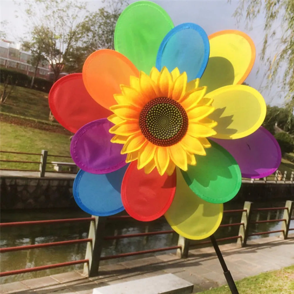 1Pc New Sunflower Windmill Wind Spinner Rainbow Whirligig Wheel Home Yard Decoration Child Toy Gift
