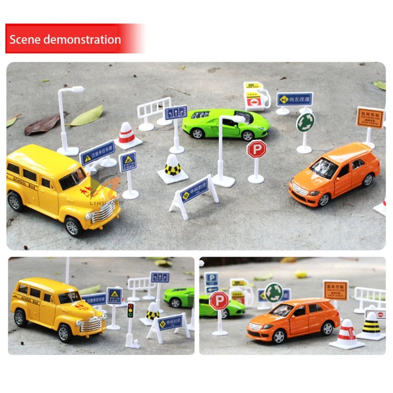 56 Pcs/Set DIY Model Scene Toy Road Sign Traffic Sign
