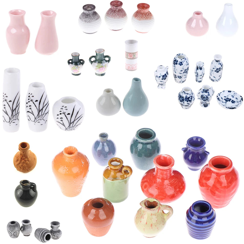 1/2/3/5/7/9pcs/Set Dollhouse Mini Ceramic Porcelain Vase Accessories Doll House Miniatures 1:12 Accessories Decorative Miniature