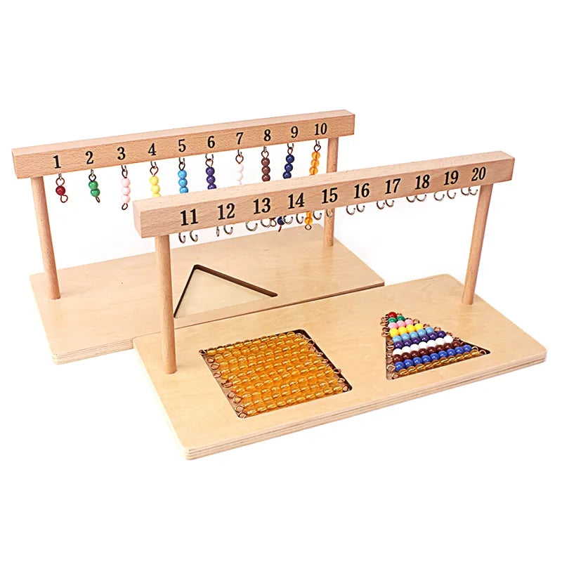 Montessori Teaching Math Toys Digitals Numbers 1-20 Hanger and Color Beads Stairs for Ten Board Preschool School Training Toys
