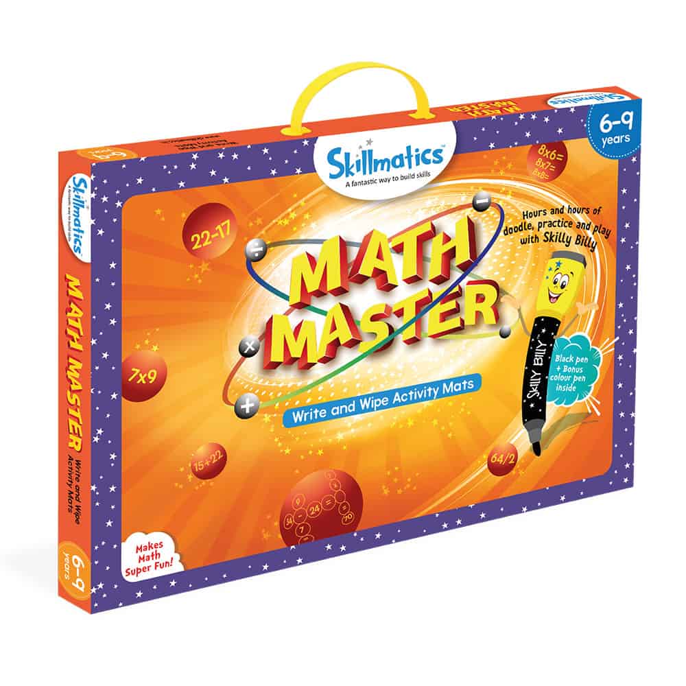Skillmatics Math Master - Teach Kids Maths in Fun Way - 16 Repeatable Write & Wipe Educational Games for Children