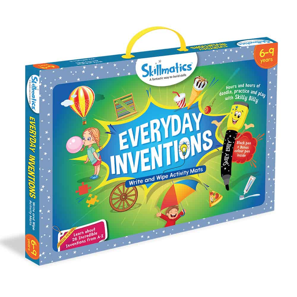 Skillmatics Everyday Inventions - Learn With Fun - 26 Repeatable Write & Wipe Educational Activity Games for Children