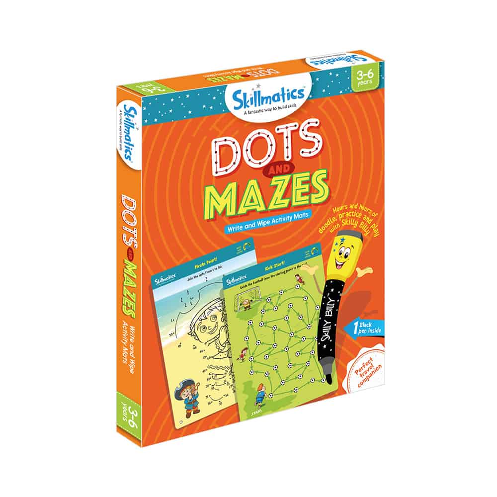 Skillmatics Dots and Mazes - Repeatable Write and Wipe Educational Activity Games for Kids With Free Pen