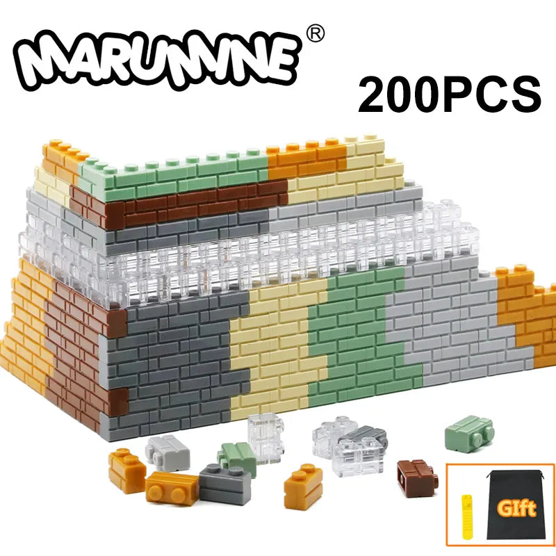 MARUMINE 200PCS MOC Building Blocks Accessories 1x2 Dots Bricks Cube Parts Compatible 98283 Houses Wall Pieces Classic DIY Toys