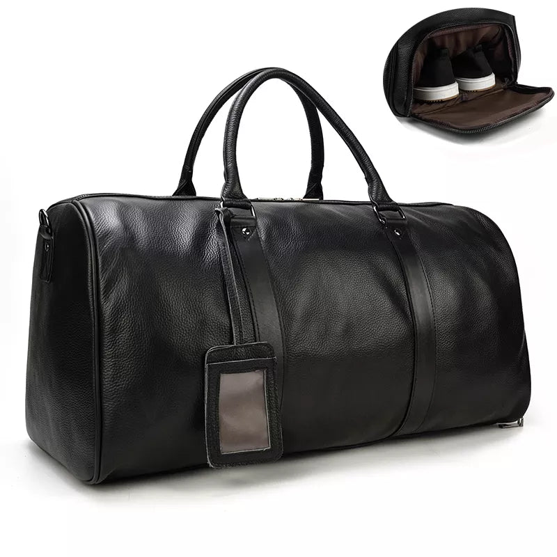Natural Cowskin Travel Bags Waterproof Men's Leather Overnight Bag Handbag for Plane Luggage Men Male Weekend Bag Business 55cm