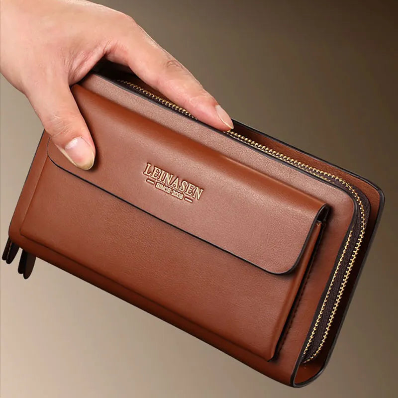 Brand Men Wallets With Coin Pocket Zipper Double Zipper Male Wallet Long Large Men Purse Coin Clutch Bag Black Business