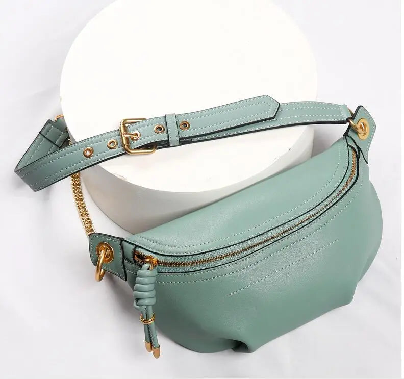 MAHEU Genuine Leather Waist Bags Women Designer Fanny Pack Fashion Belt Female Lady Wait Pack Bum Bag Cowskin Single Shouder Bag