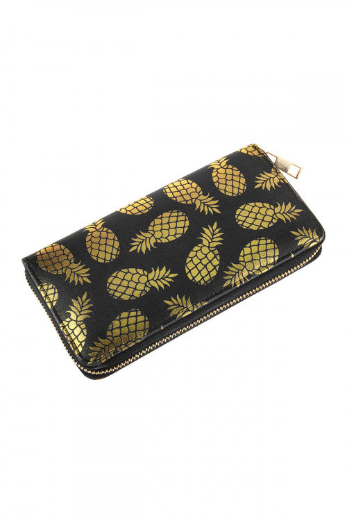 Gold Pineapple Print Zipper Wallet
