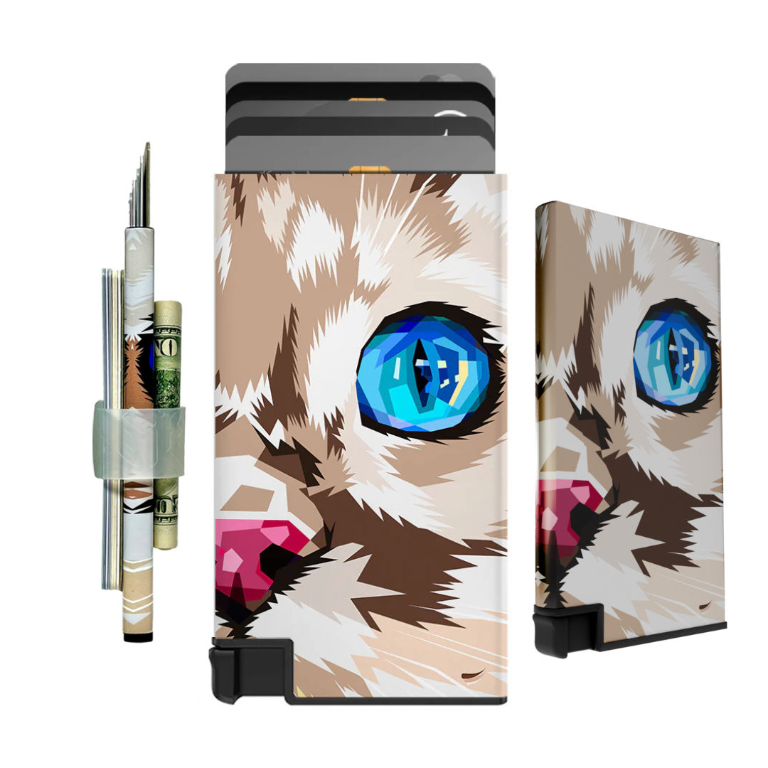 Stylish Ultra Slim Wallet RFID Blocking Premium Aluminum Card Holder W/Trigger to Slide Up Cards - Complete Packaging W/