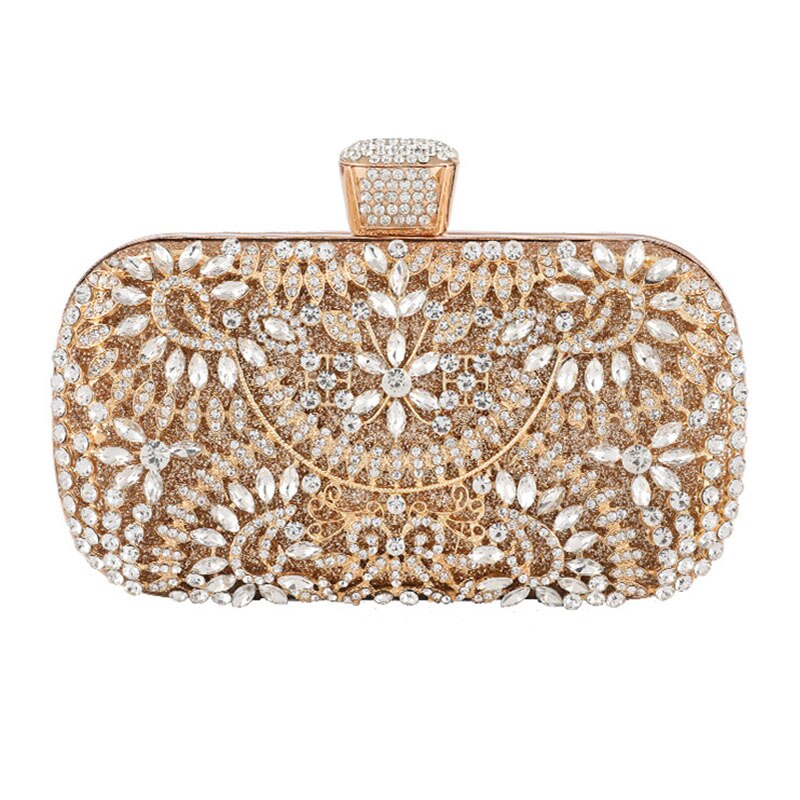 Diamond Evening Clutch Bag for Women Wedding Golden Clutch Purse Chain Shoulder Bag Small Party Handbag With Metal Handl