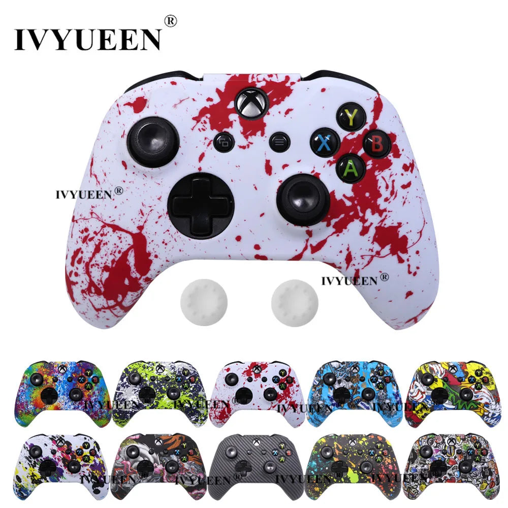 IVYUEEN Silicone Protective Skin Case for XBox One X S Controller Protector Water Transfer Printing Camouflage Cover Grips Caps
