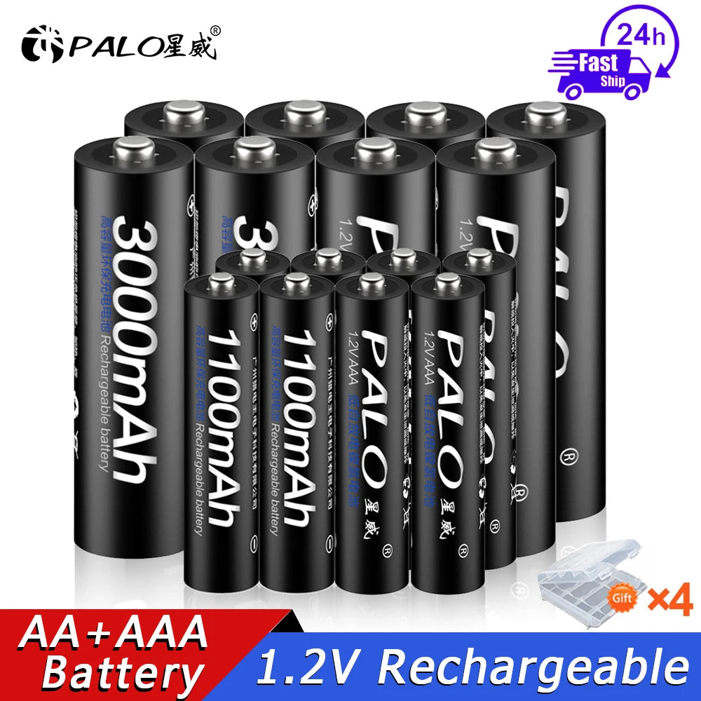 PALO 1.2V AA Rechargeable Battery 3000mah NIMH 1.2V Rechargeable AA Batteies + 1100mah AAA Battery for Microphone Toy