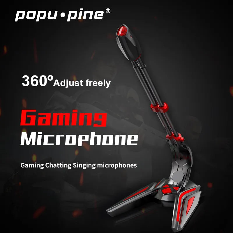 PopuPine Gaming Microphone USB 3.5mm for Computer Microphone Desktop PC Microphone Volume Adjust Switch Recording Chatting Mic
