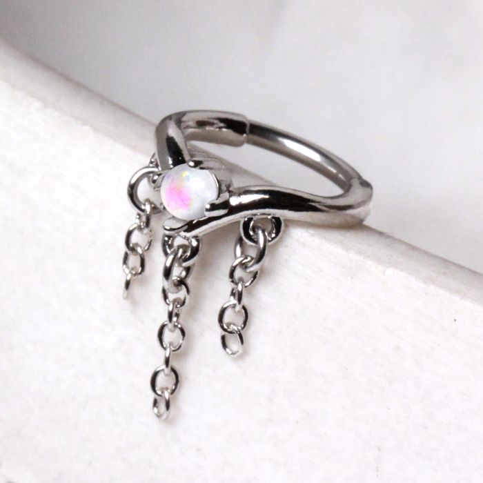 316L Stainless Steel Synthetic Opal Tiara With Chains Clicker Cartilage Earring