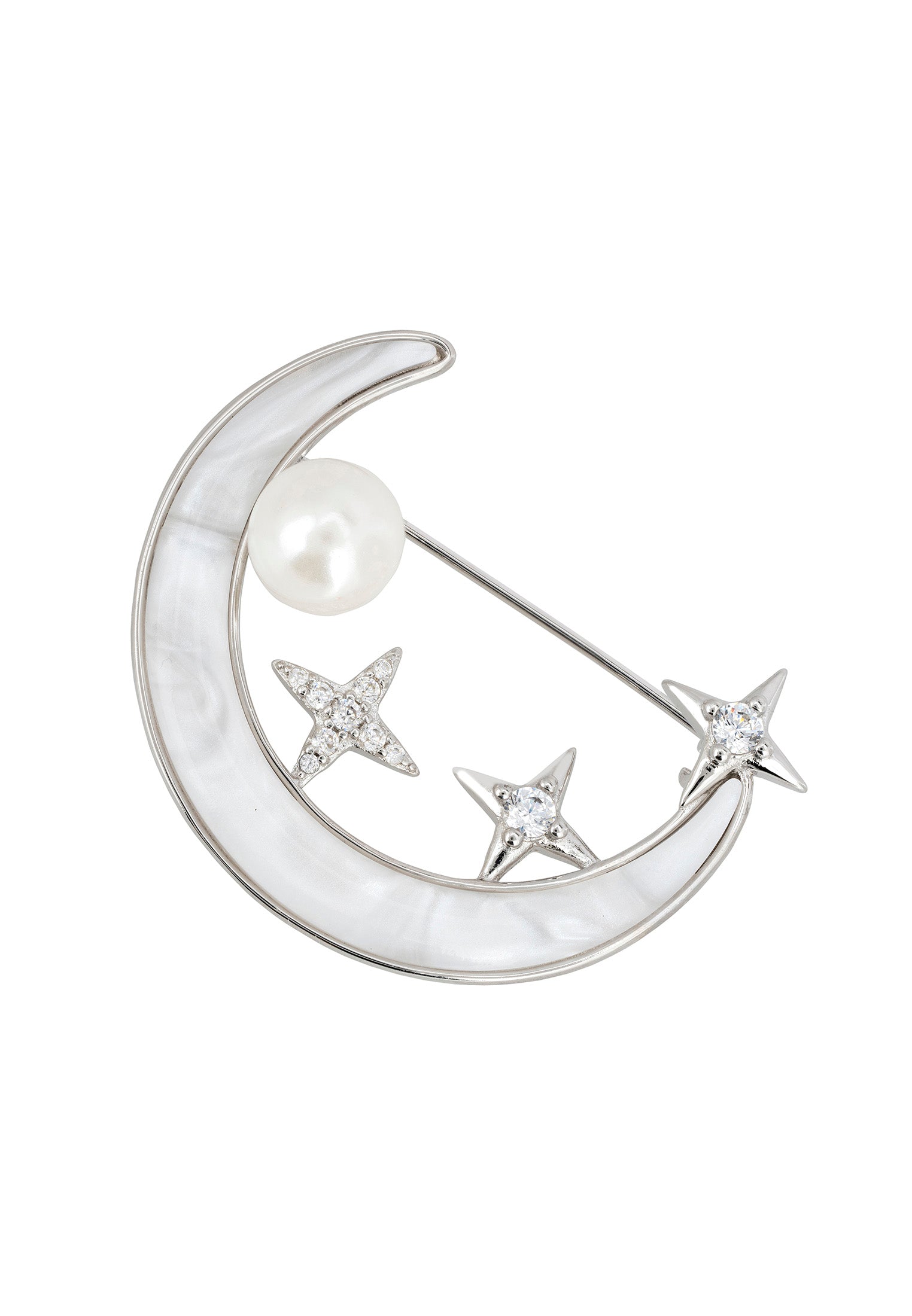 Galileo Mother of Pearl Moon & Star Brooch Silver