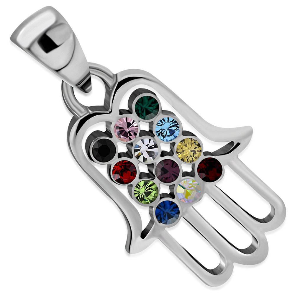 Tiny Hamsa Hoshen Silver Pendant W/ Swarovski