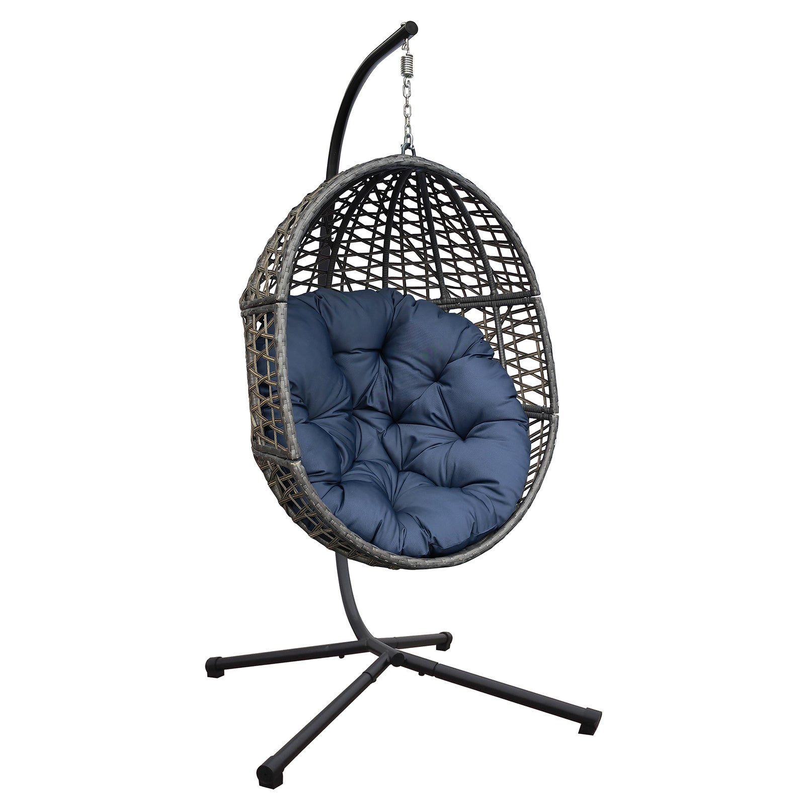 Wicker Hanging Swing Chair;  Rattan Hanging Egg Chair With Durable Stand and Waterproof Cushion for Outdoor Garden or In