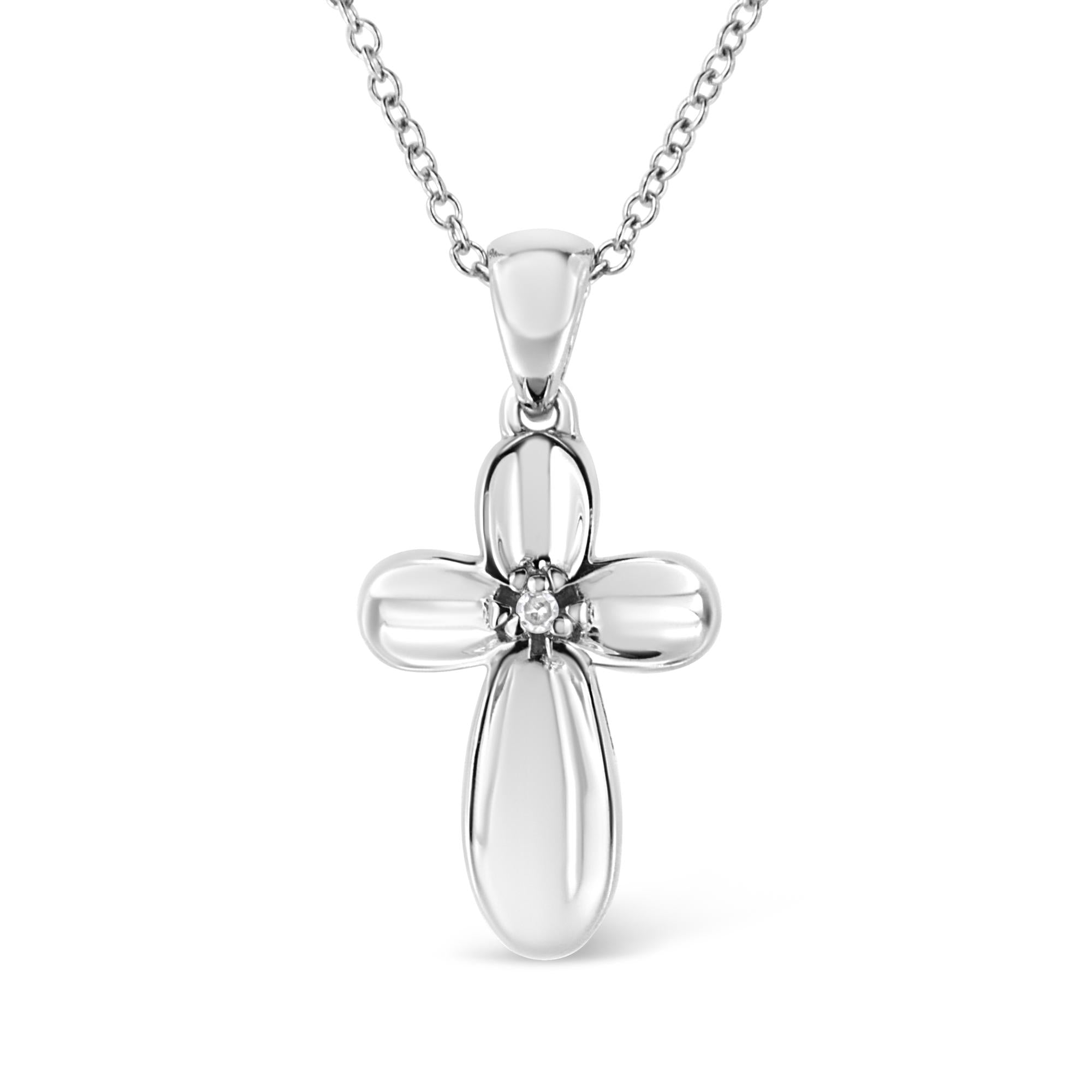 .925 Sterling Silver Prong-Set Diamond Accent Floral Cross 18