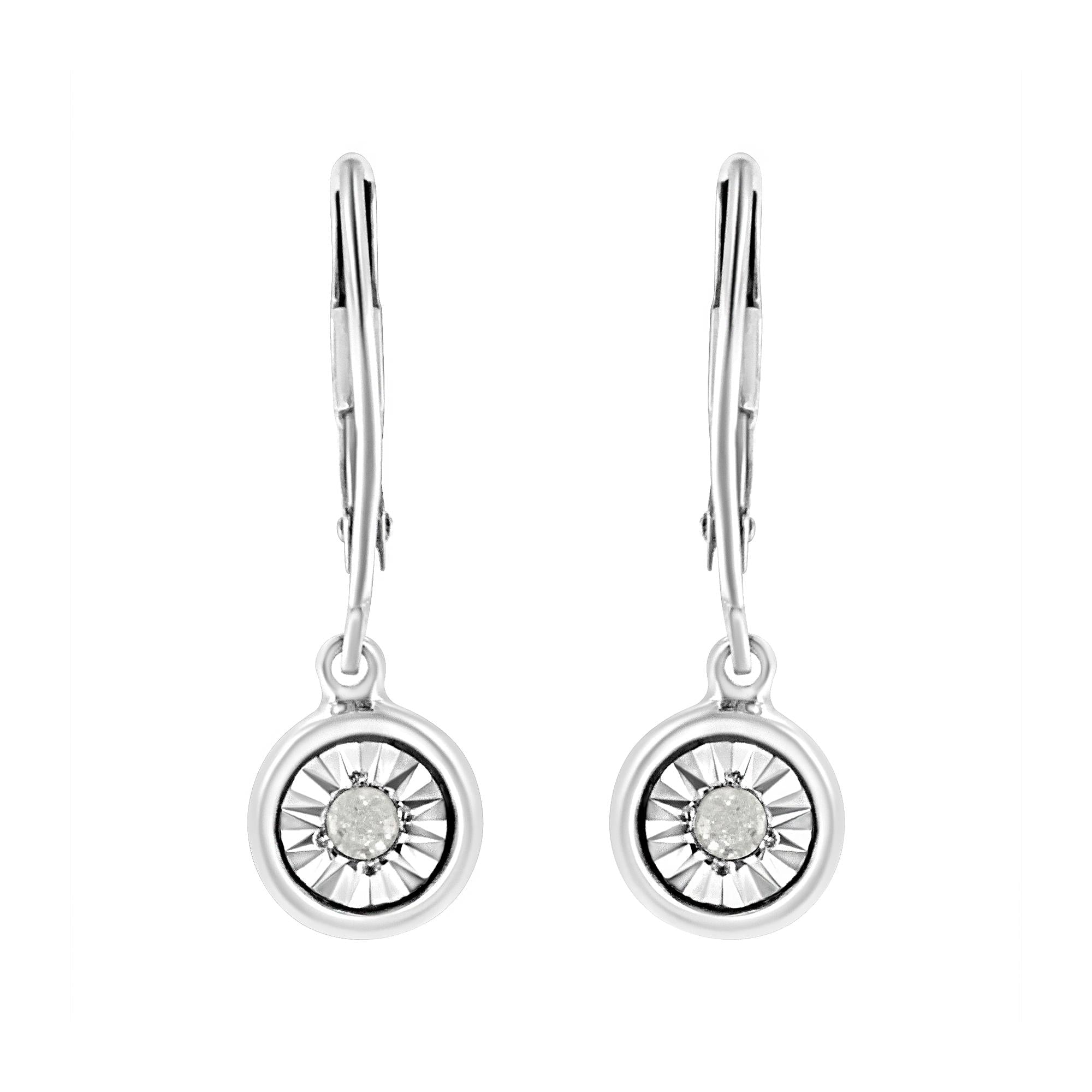 .925 Sterling Silver 1/10 Cttw Bezel-Set Round-Cut Diamond Accent Dangle Earring (I-J Color, I3 Clarity)