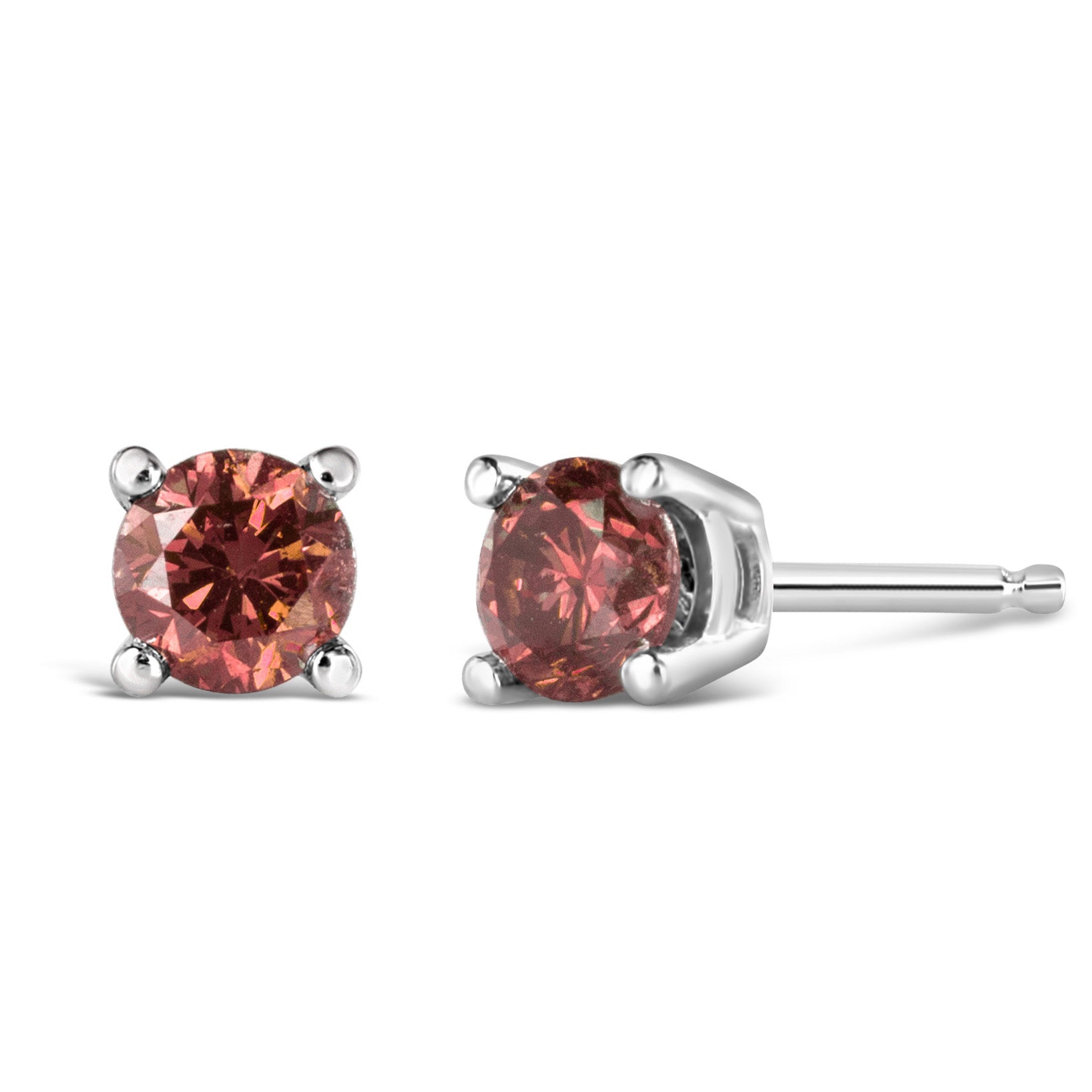 10K White Gold 1.0 Cttw Lab Created Round Brilliant Cut Pink Diamond Classic 4-Prong Solitaire Stud Earrings (Fancy Pink