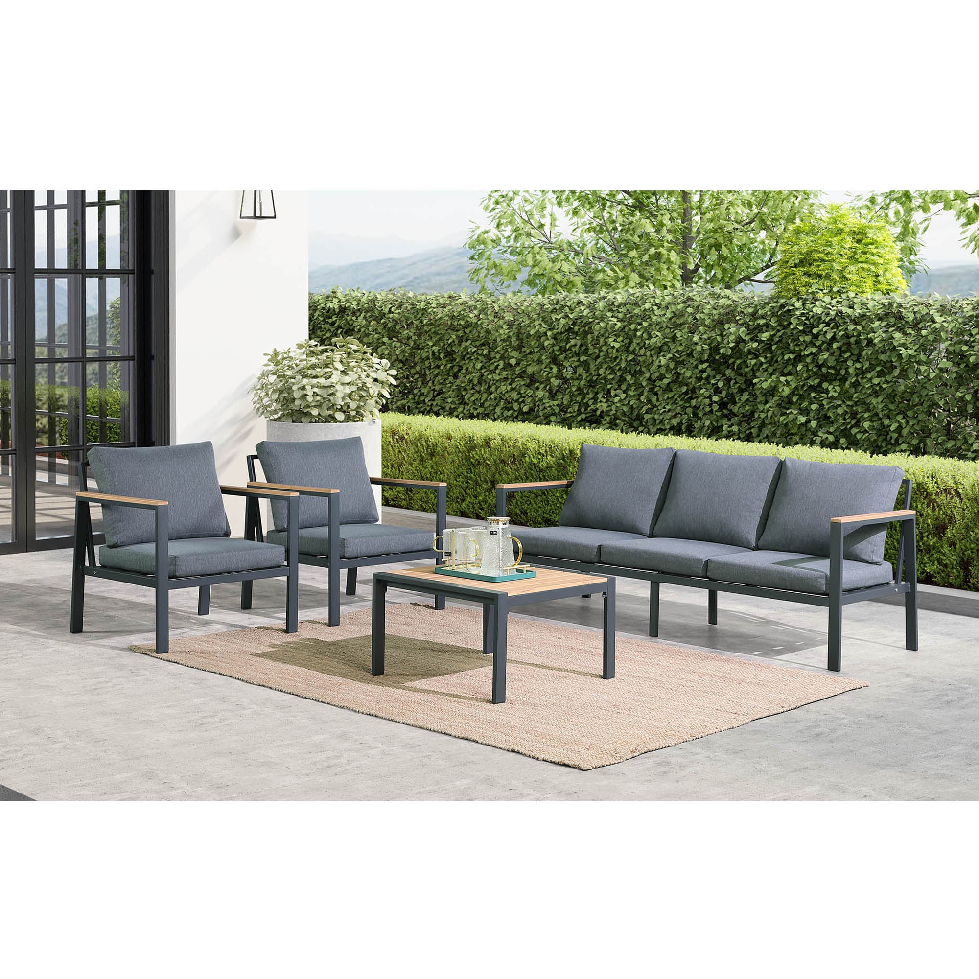 HIGOLD Rossio Outdoor 4 Piece Conversation Set, Matte Charcoal Aluminum Frame, Waterproof Fabric Cover