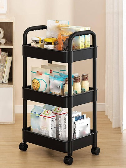 Portable 3Layer Storage Cart With Lockable Wheels Bathroom Laundry Living