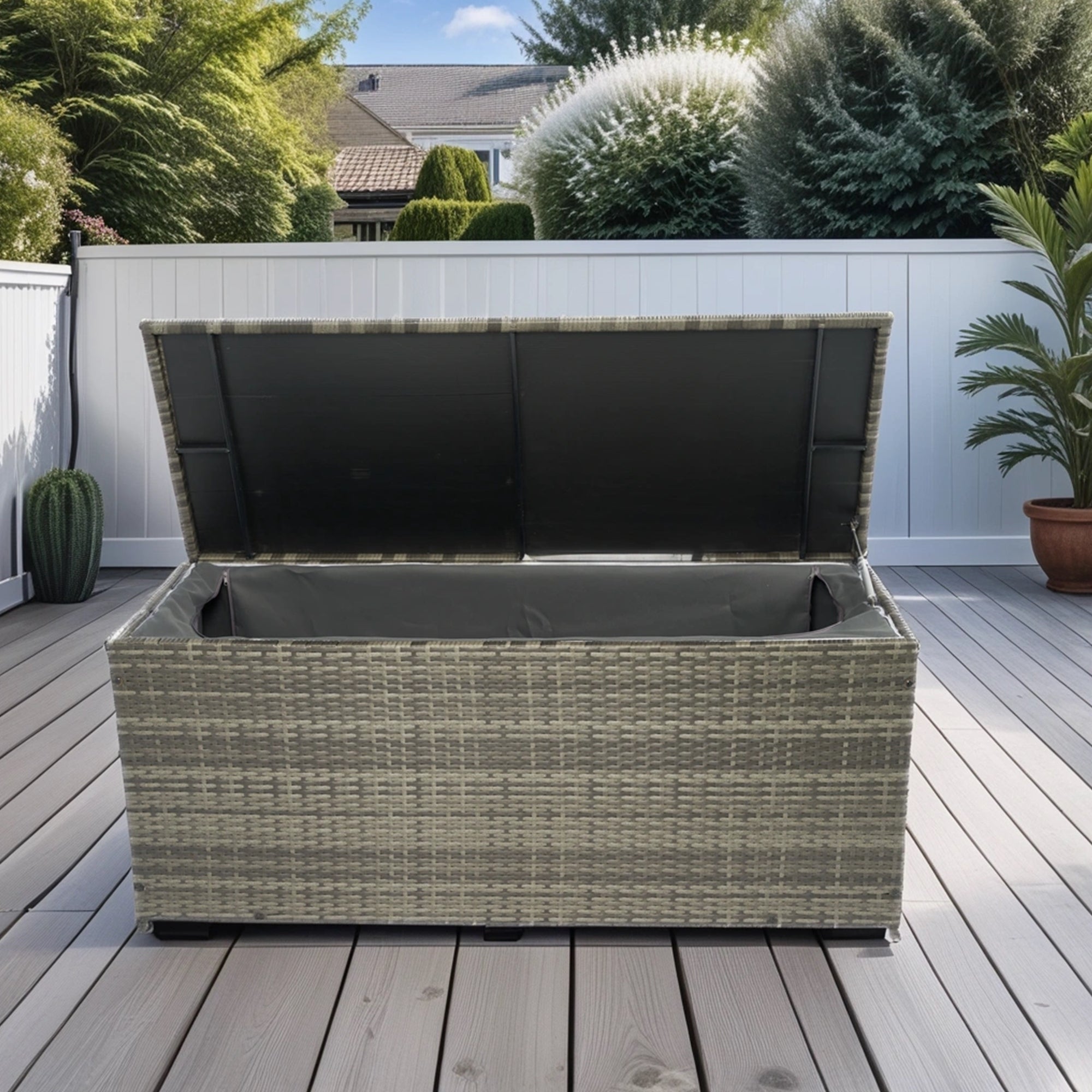 Outdoor Storage Box, 113 Gallon Wicker Patio Deck Boxes With Lid, Outdoor Cushion Storage for Kids Toys, Pillows, Towel