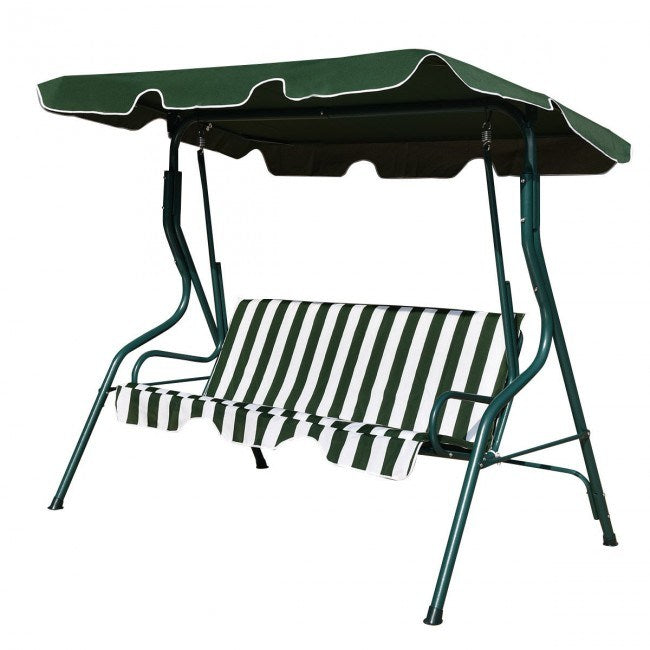 3 Seat Outdoor Patio Canopy Swing With Cushioned Steel Frame